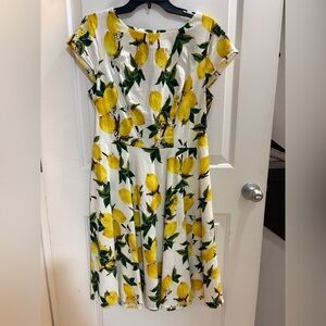 Vibrant Lemon Print Midi Dress